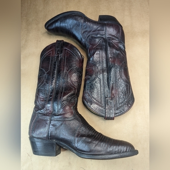 Tony Lama boots men's size 7.5D Exotic Genuine Black Cherry Teju Lizard Classic - Picture 9 of 12